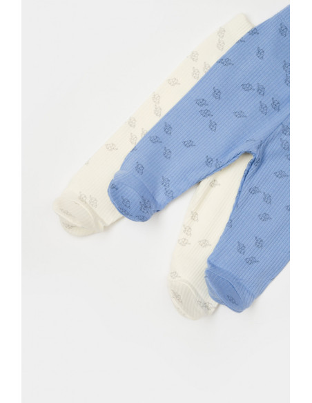 UP-BC-CSYM11614-0,Set 2 pantalonasi cu botosei Printed, BabyCosy, 50% modal+50% bumbac, Ecru/Lavanda (Marime: 0-3 Luni)