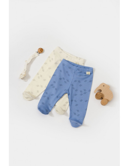 UP-BC-CSYM11614-3,Set 2 pantalonasi cu botosei Printed, BabyCosy, 50% modal+50% bumbac, Ecru/Lavanda (Marime: 3-6 Luni)