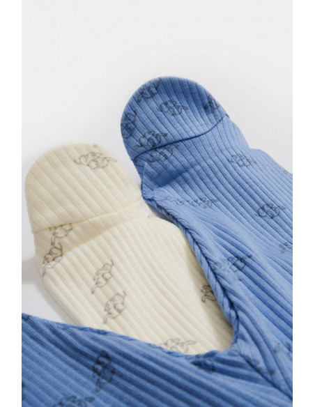 UP-BC-CSYM11614-3,Set 2 pantalonasi cu botosei Printed, BabyCosy, 50% modal+50% bumbac, Ecru/Lavanda (Marime: 3-6 Luni)