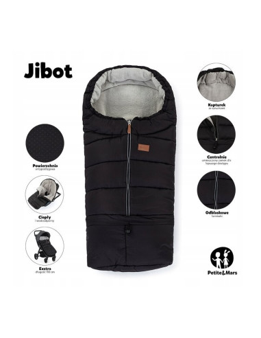 BN-531822,Petite&Mars - Sac de iarna pentru carucior, landou sau scaun auto Jibot, 100x48 cm, Impermeabil, Cu elemente reflector
