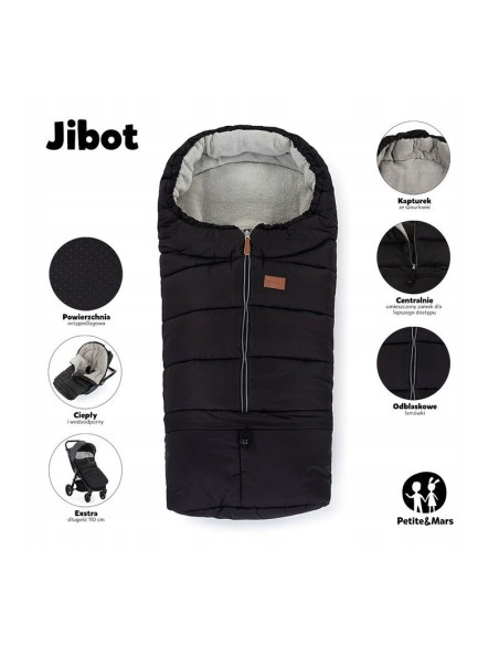 BN-531822,Petite&Mars - Sac de iarna pentru carucior, landou sau scaun auto Jibot, 100x48 cm, Impermeabil, Cu elemente reflector