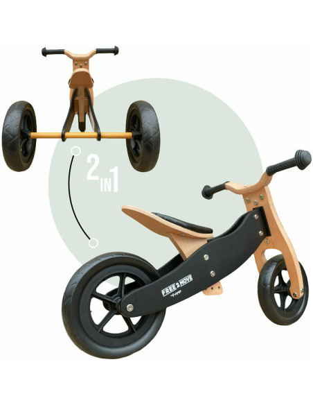 BN-42851,Bicicleta/tricicleta fara pedale din lemn, 2 in 1, Functie de bicicleta echilibru, Sa reglabila, Manere antiderapante, 