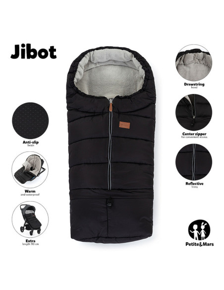 BN-531845,Petite&Mars - Sac de iarna pentru carucior, landou sau scaun auto Jibot, 100x48 cm, Impermeabil, Cu elemente reflector