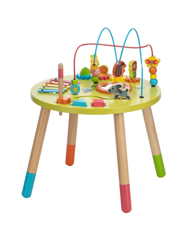 BN-49553,Masuta de activitati, Din lemn, Cu xilofon, Sortator de forme, Oglinda, Inaltime 48 cm, Free2Play, Multicolor