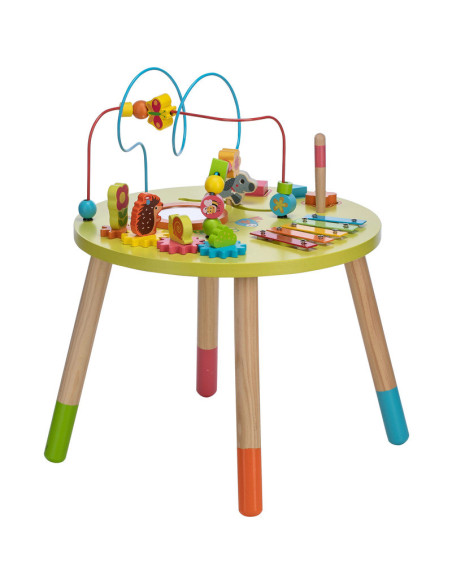 BN-49553,Masuta de activitati, Din lemn, Cu xilofon, Sortator de forme, Oglinda, Inaltime 48 cm, Free2Play, Multicolor