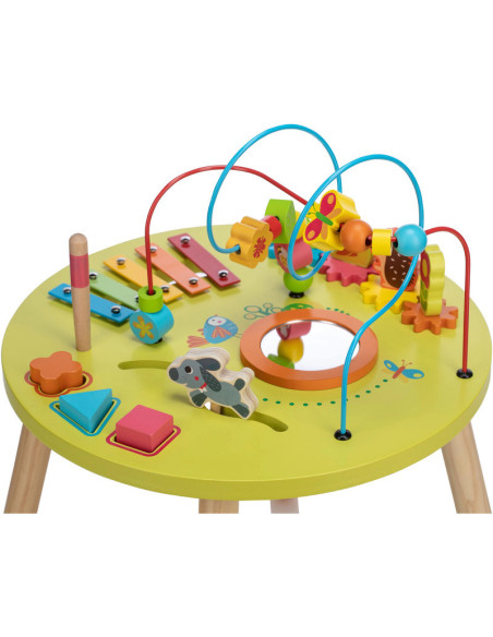 BN-49553,Masuta de activitati, Din lemn, Cu xilofon, Sortator de forme, Oglinda, Inaltime 48 cm, Free2Play, Multicolor