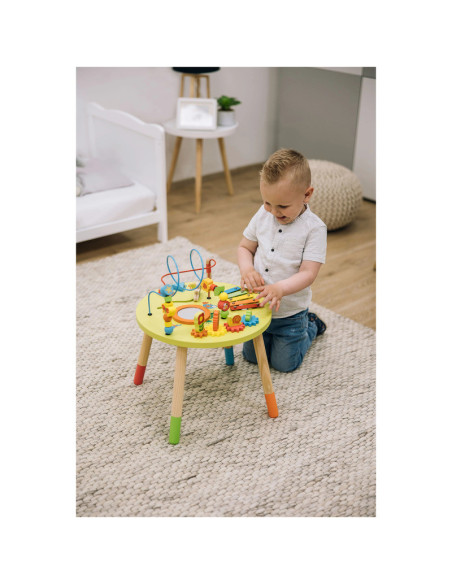 BN-49553,Masuta de activitati, Din lemn, Cu xilofon, Sortator de forme, Oglinda, Inaltime 48 cm, Free2Play, Multicolor