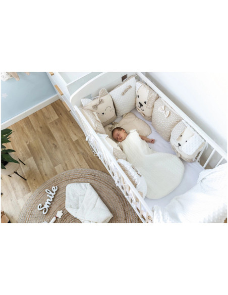 BN-45050,Set lenjerie patut 12 piese, Cu 8 aparatori laterale, Pernuta, Paturica, Husa pentru paturica, Cearceaf pentru saltele 