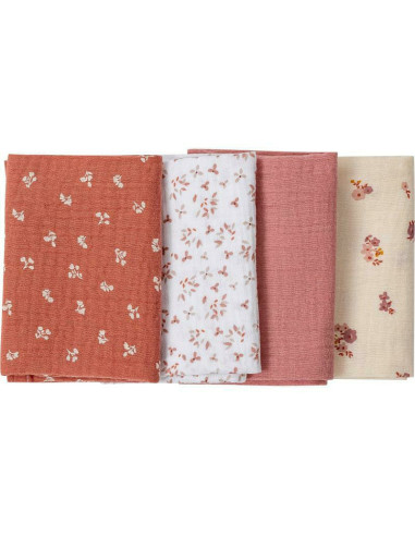 BN-80180,Set 4 lavete din muselia, Dimensiune 40x40 cm, Pentru spalarea si ingrijirea fetei si a corpului bebelusului dupa masa 