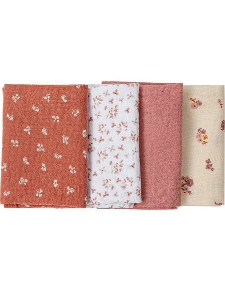 BN-80180,Set 4 lavete din muselia, Dimensiune 40x40 cm, Pentru spalarea si ingrijirea fetei si a corpului bebelusului dupa masa 