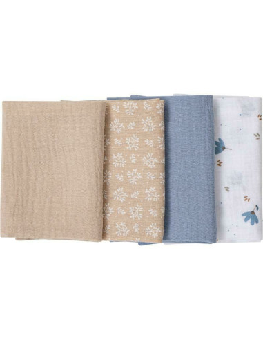 BN-80197,Set 4 lavete din muselina, Dimensiune 40x40 cm, Pentru spalarea si ingrijirea fetei si a corpului bebelusului dupa masa
