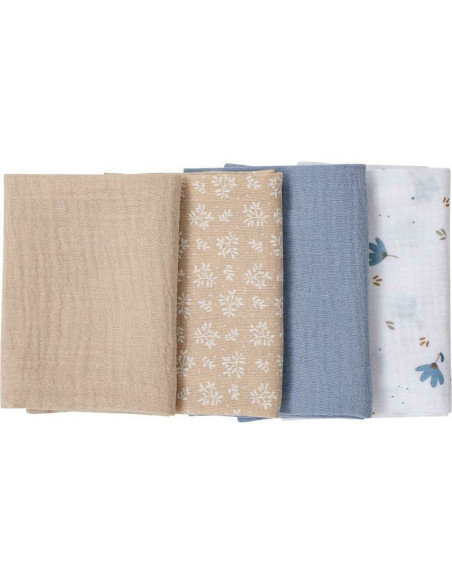 BN-80197,Set 4 lavete din muselina, Dimensiune 40x40 cm, Pentru spalarea si ingrijirea fetei si a corpului bebelusului dupa masa