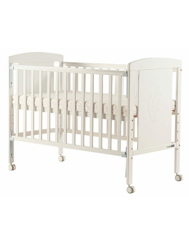 BN-49171,Patut cu laterala culisanta Mia, 120x60 cm, Din lemn de pin si mdf, Cu roti, Cu sina speciala pentru dentitie, Stabil s