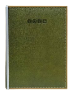 2024-9493780,Agenda datata ro A5, 352 pagini, coperta din piele sintetica, premium deluxe alghero, culoare bej / verde, margini 