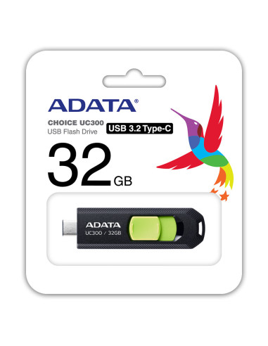 ACHO-UC300-32G-RBK/GN,MEMORIE USB Type-C 3.2 ADATA 32 GB, retractabila, carcasa plastic, negru / verde "ACHO-UC300-32G-RBK/GN" (