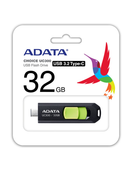 ACHO-UC300-32G-RBK/GN,MEMORIE USB Type-C 3.2 ADATA 32 GB, retractabila, carcasa plastic, negru / verde "ACHO-UC300-32G-RBK/GN" (
