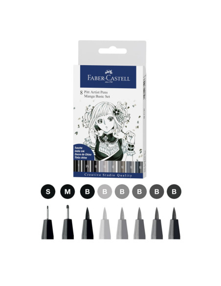 FC167107,Set creion Manga Basic FABER-CASTELL Pitt Artist Pen, 8 buc/set, FC167107 FC167107,Set creion Manga Basic FABER-CASTELL Pitt Artist Pen, 8 buc/set, FC167107
