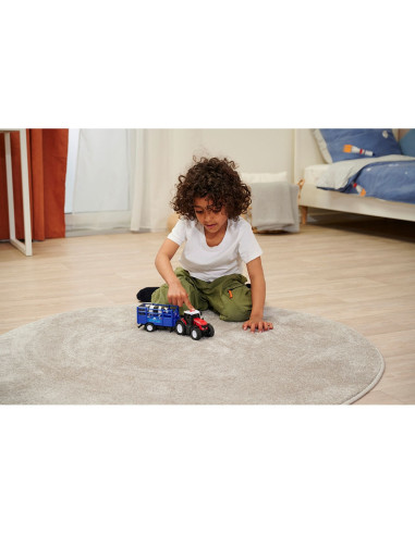 S203734003,Tractor Dickie Toys Massey Ferguson Animal Trailer 26 cm cu lumini, sunete, remorca si figurina vaca