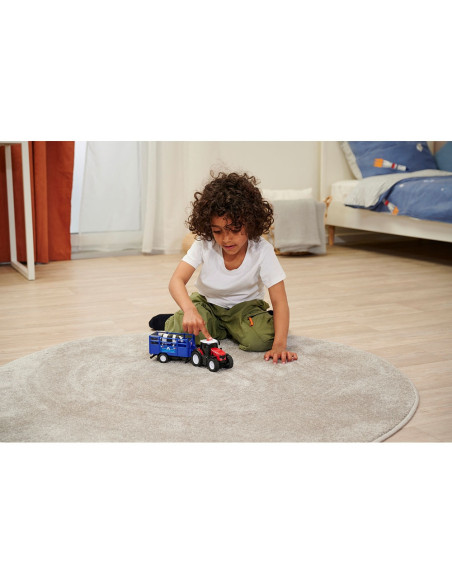 S203734003,Tractor Dickie Toys Massey Ferguson Animal Trailer 26 cm cu lumini, sunete, remorca si figurina vaca