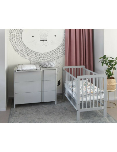 BN-YappyUno_Grey,Patut YappyUno din lemn, Cu suport pentru saltea reglabil, Vopsit cu vopsea pe baza de apa, YappyKids, 120x60 c