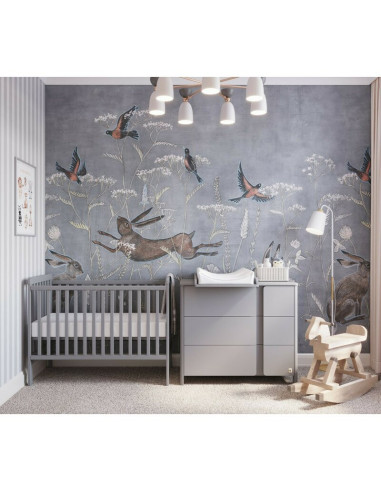 BN-YappyUno_Grey,Patut YappyUno din lemn, Cu suport pentru saltea reglabil, Vopsit cu vopsea pe baza de apa, YappyKids, 120x60 c