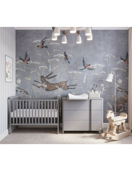 BN-YappyUno_Grey,Patut YappyUno din lemn, Cu suport pentru saltea reglabil, Vopsit cu vopsea pe baza de apa, YappyKids, 120x60 c