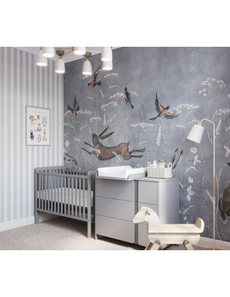 BN-YappyUno_Grey,Patut YappyUno din lemn, Cu suport pentru saltea reglabil, Vopsit cu vopsea pe baza de apa, YappyKids, 120x60 c