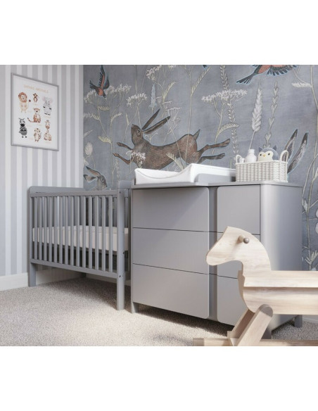BN-YappyUno_Grey,Patut YappyUno din lemn, Cu suport pentru saltea reglabil, Vopsit cu vopsea pe baza de apa, YappyKids, 120x60 c