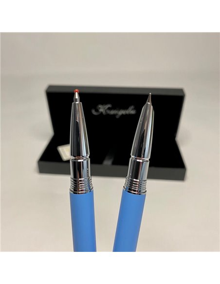 S385/ALBASTRU,Set Kaigelu - Stilou cu penita ascunsa + pix, Albastru mat
