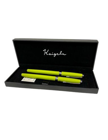S385/VERDE,Set Kaigelu - Stilou cu penita ascunsa + pix, Verde crud mat