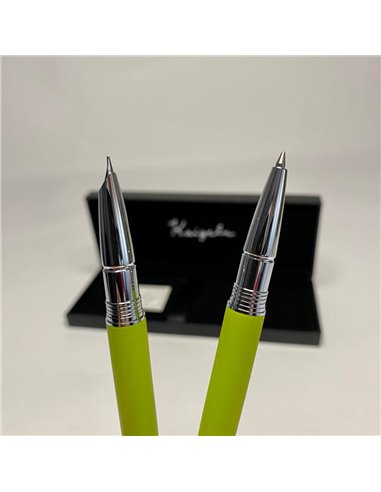 S385/VERDE,Set Kaigelu - Stilou cu penita ascunsa + pix, Verde crud mat