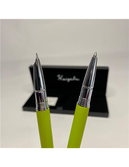 S385/VERDE,Set Kaigelu - Stilou cu penita ascunsa + pix, Verde crud mat