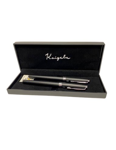 S385/NEGRU,Set Kaigelu - Stilou cu penita ascunsa + pix, Negru mat