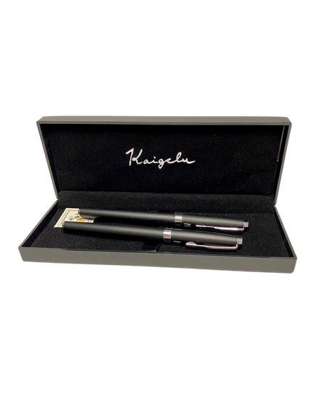 S385/NEGRU,Set Kaigelu - Stilou cu penita ascunsa + pix, Negru mat