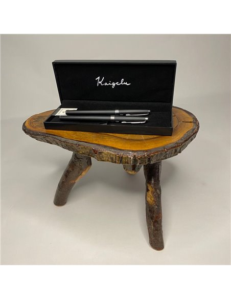 S385/NEGRU,Set Kaigelu - Stilou cu penita ascunsa + pix, Negru mat