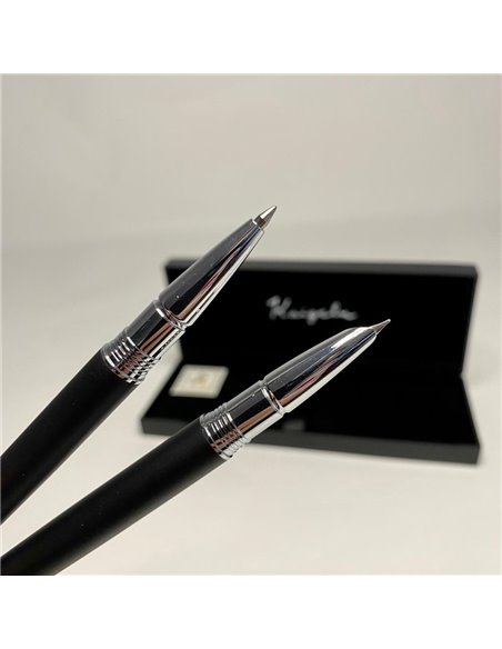S385/NEGRU,Set Kaigelu - Stilou cu penita ascunsa + pix, Negru mat