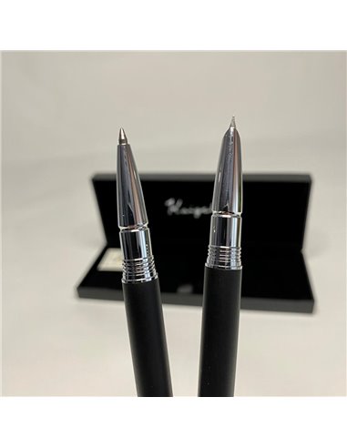 S385/NEGRU,Set Kaigelu - Stilou cu penita ascunsa + pix, Negru mat