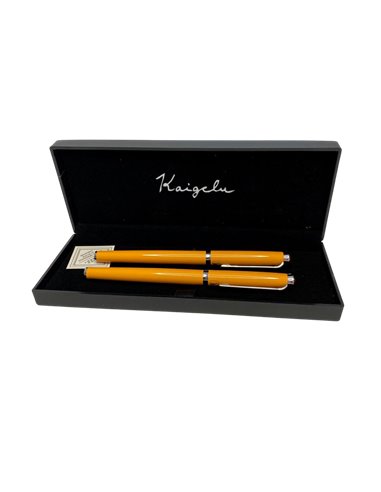 S388/PORTOCALIU,Set Kaigelu S388 - Stilou cu penita ascunsa + pix, Portocaliu