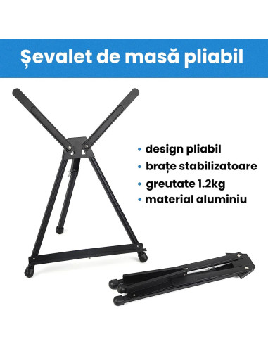 CRDSEV9,Sevalet de masa, birou, pliabil, material aluminiu, pentru panze de pana la 50x65 cm, 1.2kg