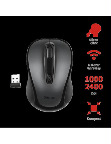 Mouse Trust Siero Silent Click, Wireless, negru,TR-23266