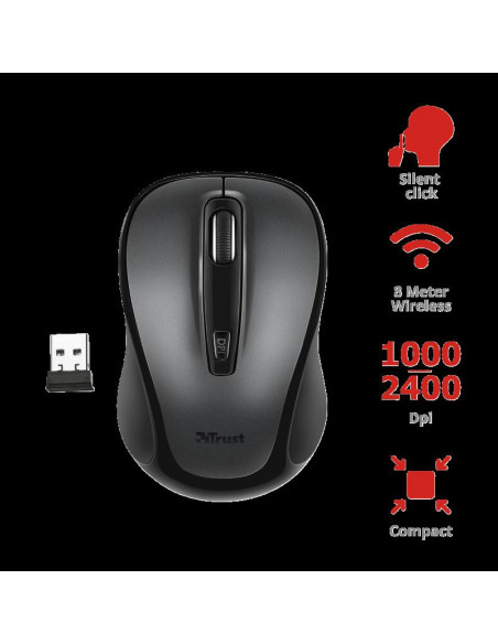 Mouse Trust Siero Silent Click, Wireless, negru,TR-23266
