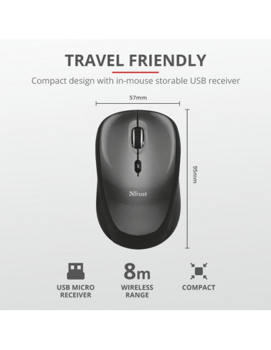 Mouse Trust Yvi, Wireless, black,TR-18519