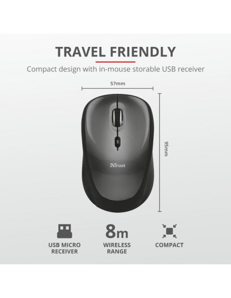 Mouse Trust Yvi, Wireless, black,TR-18519