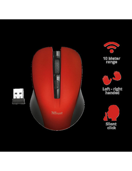 Mouse Trust Mydo Silent Click, Wireless, rosu,TR-21871