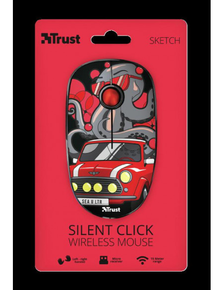 Mouse Trust Sketch Silent Click, Wireless, rosu,TR-23336