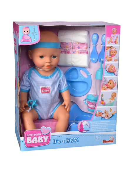 S105030044,Papusa Simba New Born Baby, Baby Doll 43 cm cu accesorii albastru