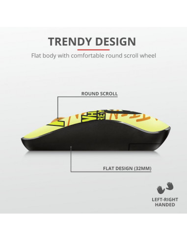 Mouse Trust Sketch Silent Click, Wireless, galben,TR-23337