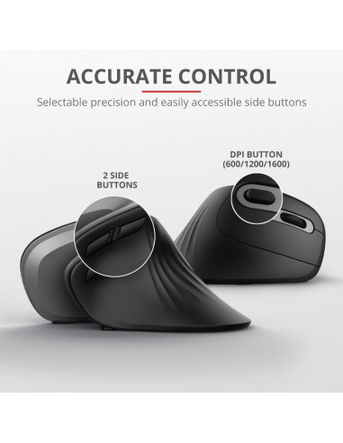 Mouse Trust Verro Ergonomic, Wireless, negru,TR-23507