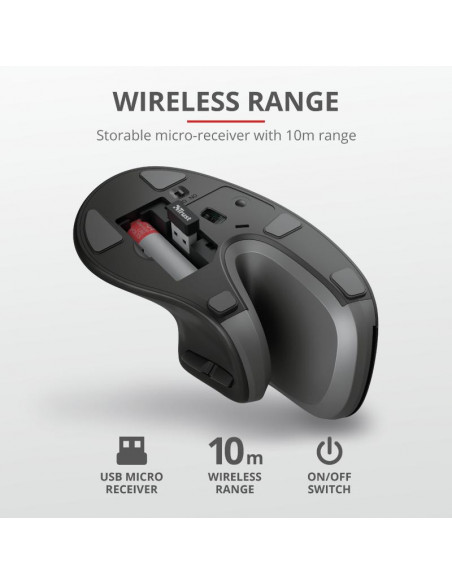 Mouse Trust Verro Ergonomic, Wireless, negru,TR-23507