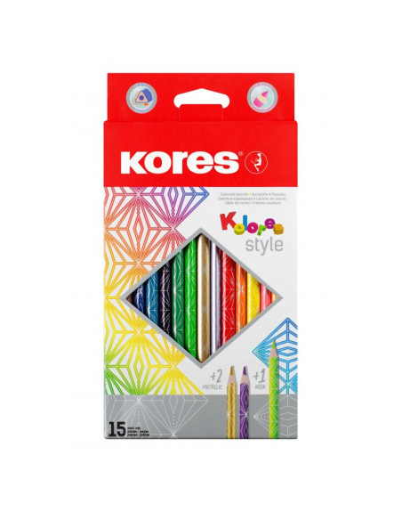 KO93310,Creioane colorate 12 culori + incl. 2 metalice + 1 neon kores